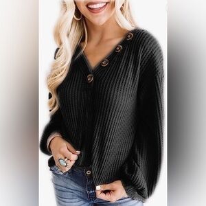 Waffle-knit Top with Button Detail